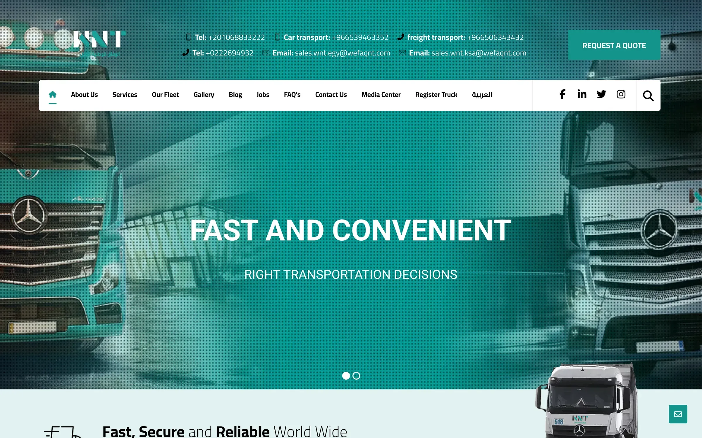 Al Wefaq National Transport homepage