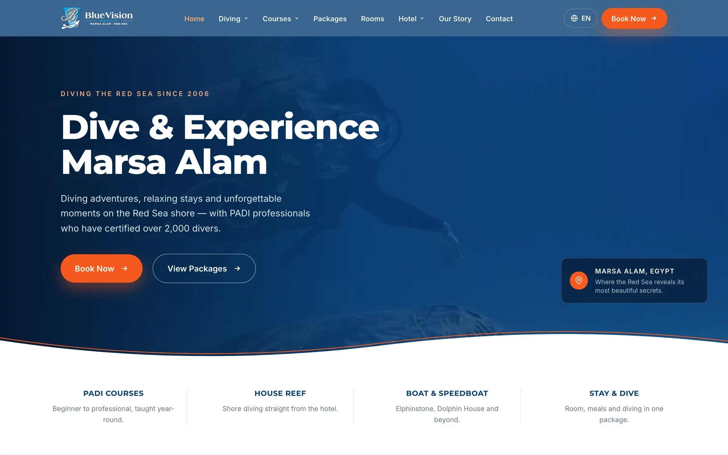 Blue Vision Diving Hotel homepage